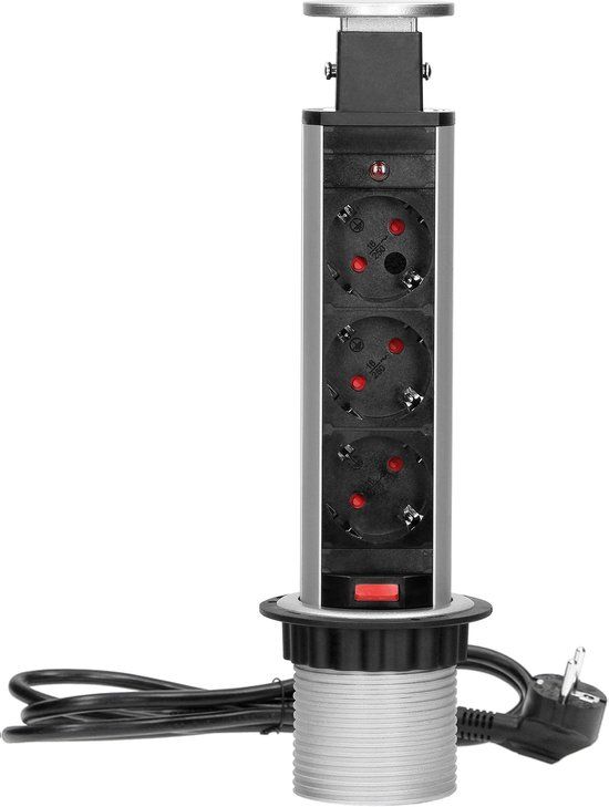 Orno Verticale Pop-up Stekkerdoos - 3 Stopcontacten - Zilver