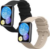 kwmobile 2x horlogebandjes geschikt voor Huawei Watch Fit 2 bandje - Smartwatch bandjes van TPU - Activity tracker horloge band in zwart / beige