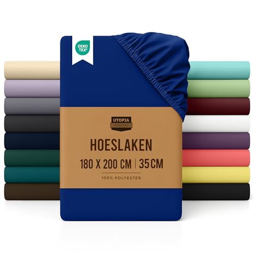 Utopia Bedding Hoeslaken met hoeken voor éénpersoonsbed, geborstelde polyester-microvezel, elastische hoeken, 180 x 200 cm, koningsblauw