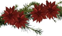 Ger Import Kerstboomversiering Bloemen - 4x stuks - 9 cm - rood glitter - op clip