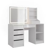 Vicco Table de maquillage avec lumière Sherry, Blanc/Blanc Laqué, 128,2 cm avec miroir LED