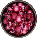 Bellatio Decorations Shoppartners Bv 37x Kunststof Kerstballen Fuchsia Roze 6 cm Mix