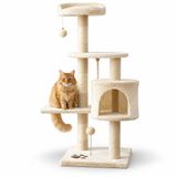 belviona Kattenkrabpaal 112 cm, met huisje, platforms, sisal & speelballen, beige/wit