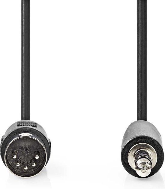 Nedis DIN-Audiokabel - DIN 5-Pins Male - 3,5 mm Male - Vernikkeld - 1.00 m - Rond - PVC - Zwart - Label