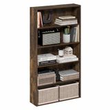 Furinno Basic 5-Tier Open Plank Boekenkast, Boekenplank, Opbergorganizer, 16,8 x 60 x 110,9 cm, Amber Pine