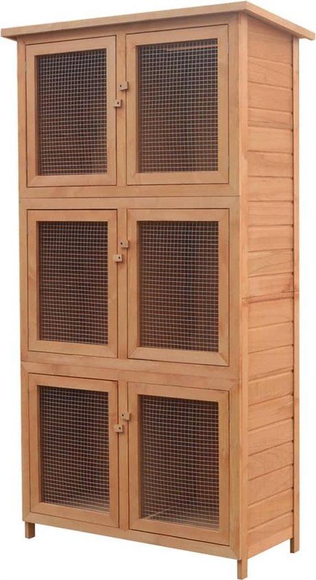 vidaXL Dierenhok 6 kamers hout - Bruin - Konijn