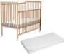 WEBABY - Houten uitschuifbaar babybedje met matras LIVO Gelakt beukenhout 60 x 120 cm