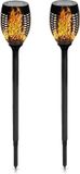 Benson Solar Tuinfakkel - 8x - zwart - LED flame effect - oplaadbaar - D12 x H74 cm - tuinlamp