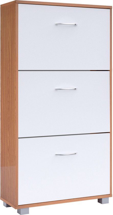 Casaria Schoenenkast – 3 Kleppen – 115x60x24cm – 18 Paar Beuken/Wit