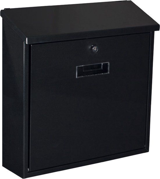 Perel Monaco Wandbrievenbus - Zwart - Gegalvaniseerd Staal - Met Naamplaatje & 2 Sleutels