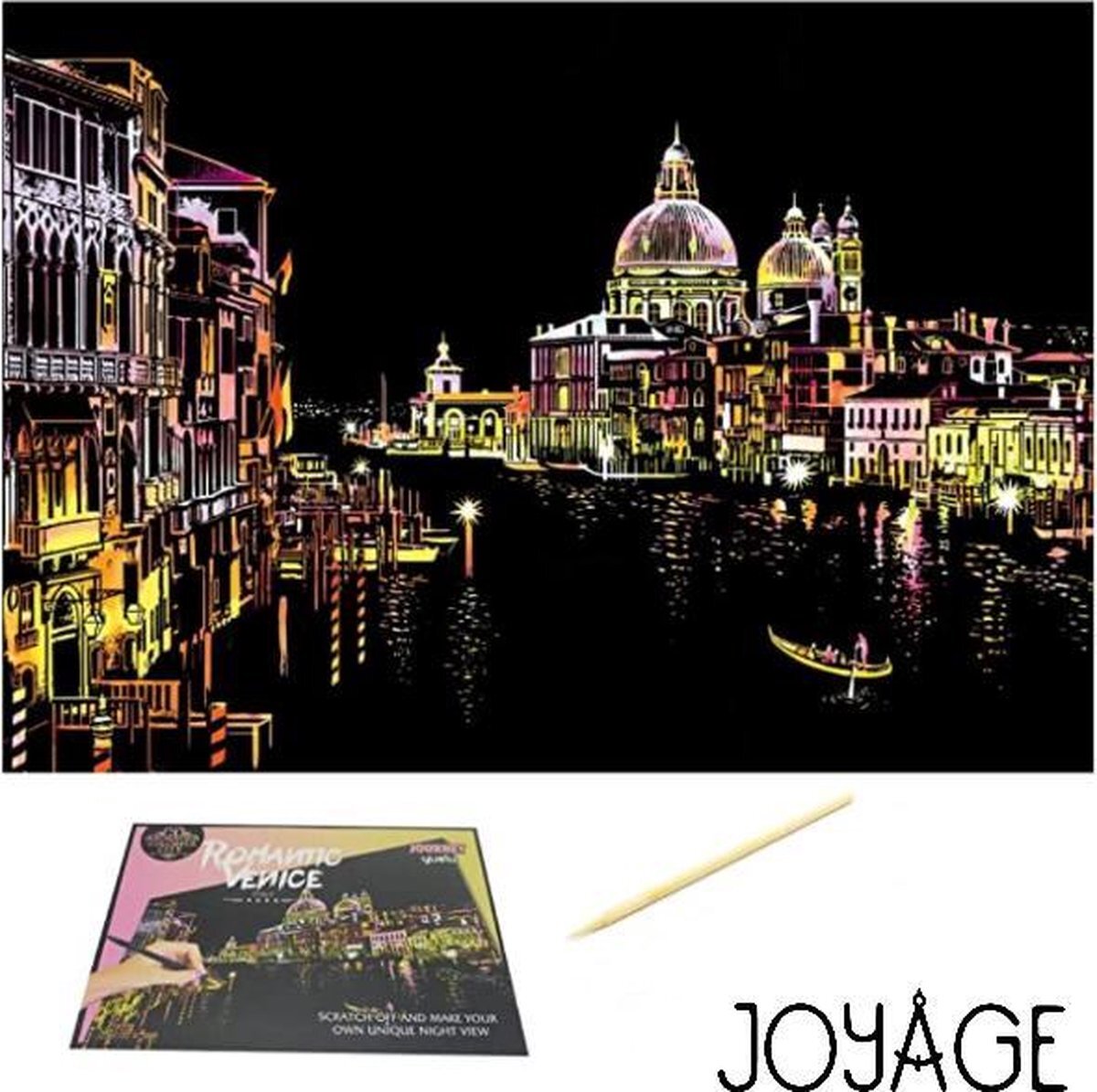 Joyage Scratch Art Volwassenen - 41 x 28 cm - Romantisch Venetië - Kras tekeningen volwassenen pakket - Scratch painting - Kraskaarten - Krasfolie voor volwassenen - Krastekening - Scratch Magic - Hobby en creatief volwassenen – Hobby materialen volwassenen