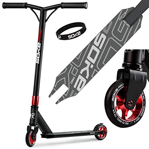 SOKE Stunt Scooter Pro Kick-Scooter met ABEC 9 kogellagers, trick scooter voor volwassenen en kinderen, 2 wielen, draagkracht 100 kg, zwart-rood