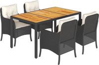 vidaXL 5-delige tuinset met kussens, zwart, van polyrotan