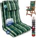 Beautissu Sun-HL - Set van 2 Premium Hoge Rugleuning Kussen met Hoofdkussen 120x50 cm – UV-bestendig & 8cm Dik Kussen Tuinstoelkussen Antislip Bevestigingsbanden – Stevige Stof Groen geblokt