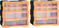 vidaXL Organisers met 12 lades - 2 stuks - Oranje en zwart - Kunststof