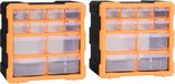 vidaXL Organisers met 12 lades - 2 stuks - Oranje en zwart - Kunststof