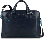 Piquadro Sac bandoulière en cuir Sac d'affaires avec compartiment pour ordinateur portable Blue Square Computer Briefcase Blu Notte Blauw