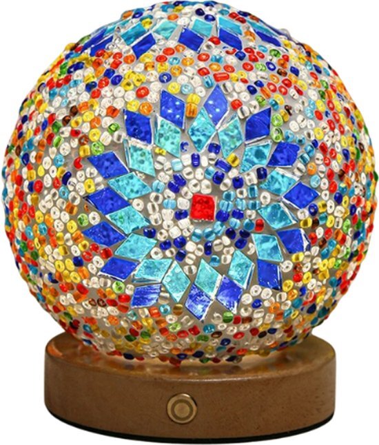 GlobeGoods® - Tafellamp - Lamp - Windlamp - Glas In Lood - Bohemian - Tafellamp - Kleurrijk - Warm licht - Blauw