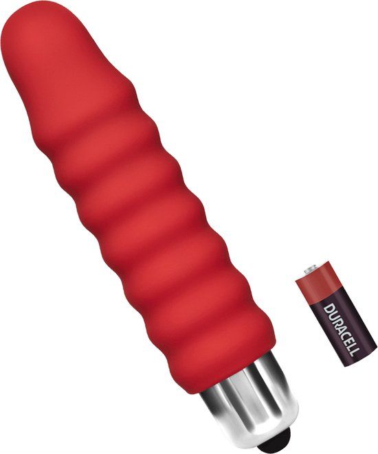 EIS Geribbelde Siliconen Minivibrator (10cm) - Rood/Zilver
