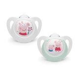 NUK Set van 2 siliconen fopspenen, geschikt voor de kaak, BPA-vrij, voor baby's van 6-18 maanden, wit en groen