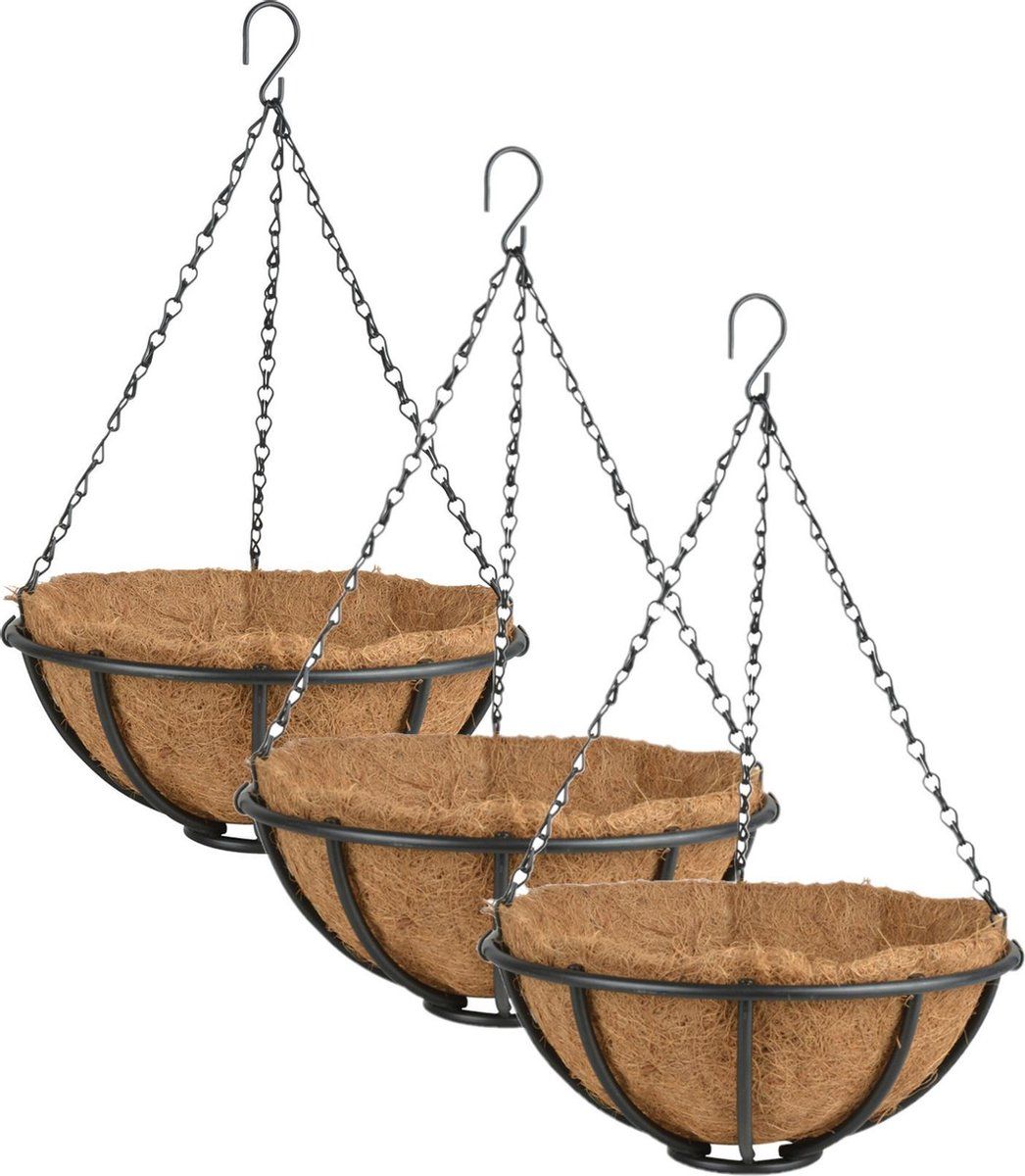 Esschert Design - Metalen hanging baskets / plantenbakken met ketting - 30 cm - 3 stuks