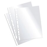 Plus Office Brochurehoezen van 100% recyclebaar polypropyleen, documentenhoezen met grote opening, versterkte rug, 250 stuks (transparant – glas, folio – 60 micron)