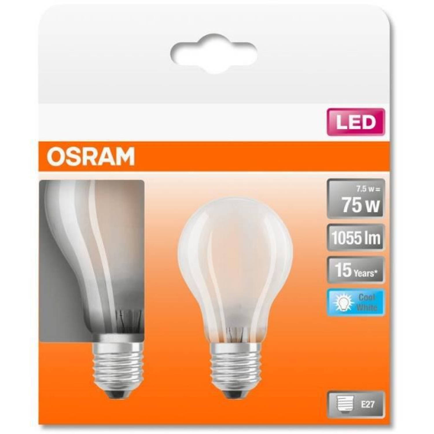 Osram doos met 2 standaard led-lampen mat glas - 7,5w equivalent 75w e27 - koel wit