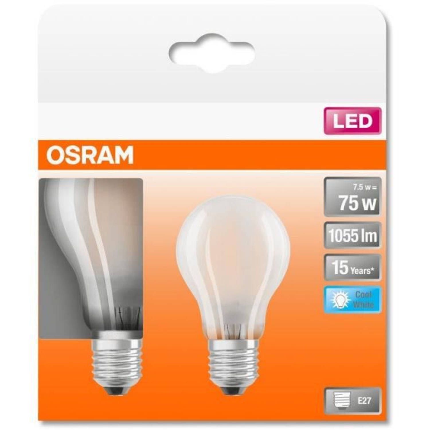Osram LED Lampen Set - 2x E27 - 7.5W - Koel Wit