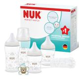 NUK Perfect Match Perfect Start Babyflessen Set | 0-6 Maanden | 4 x Anti-Koliek Voedingsflessen (150ml, 260ml), 1 x Perfect Match Luchtspeentjes, 1 x Flessenborstel | Regenboog | 6 Stuks