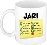 Bellatio Decorations Naam mok Jari - wit - top gozer - keramiek - 300 ml - cadeau collega beker