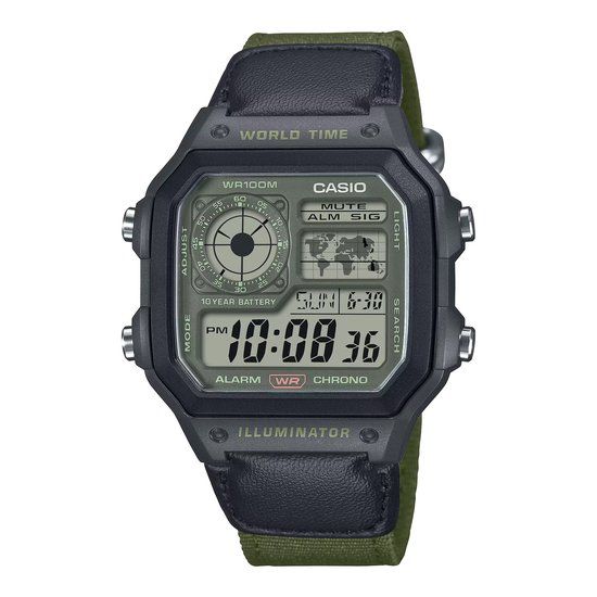 Casio AE-1200WHUB-3AVEF Timeless Collection Heren Horloge - Groen - Digitaal - 39 mm