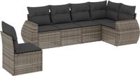 vidaXL 6-delige Loungeset met kussens, polyrattan, grijs