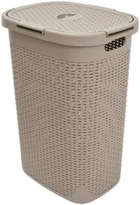 5Five Kunststof wasmand - Beige - 60 liter - Met scharnierdeksel