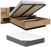 Vente-unique Bed met opbergruimte stof antracietgrijs, natuurlijk licht 140 x 190 cm