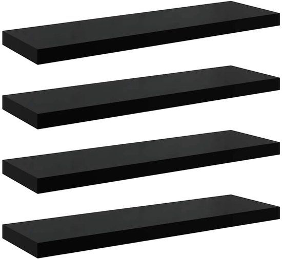 vidaXL Zwevende Wandschappen - 4 Stuks - 90x23,5x3,8 cm - MDF - Hoogglans Zwart
