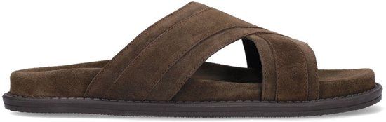 Manfield Heren Donkerbruine suède slippers Maat 46