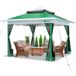 VOUNOT 3,6 m x 3,6 m pop-up tuinhuisje met gaaszijkanten, tuin dubbel dak partytent met beengewichten en roltas, groen