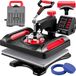 VEVOR Presse à transfert 5 en 1 Machine à imprimer des T-shirts 29 x 38cm Presse à transfert 1000 W 50 HZ Presse textile Machine à imprimer avec 1,5 m de câble pour le transfert de motifs sur T-shirts, casquettes Gobelets rouge