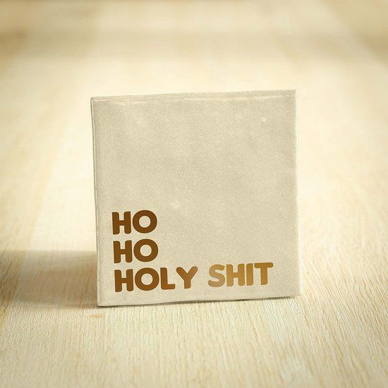 Tegeltje Kerst - Beige - Ho Ho Holy Shit - 10x10cm