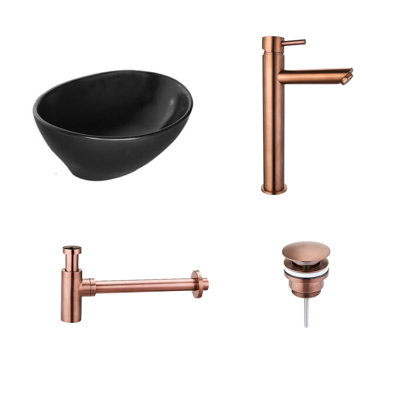 Badkamerplanet Waskomset Vienna Mat Zwart Brons Opbouwkraan 40,5x33x14 cm