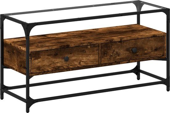 vidaXL Tv-meubel met glazen blad 98x35x51 cm hout gerookt eikenkleurig