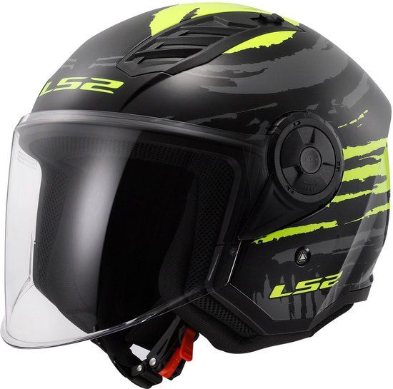 LS2 OF616 Airflow II Brush Zwart Neon Geel Jethelm - Maat M