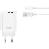 XO Design Chargeur réseau avec câble USB-C CE34, 12W, 2.4A, 2 x USB-A, Blanc