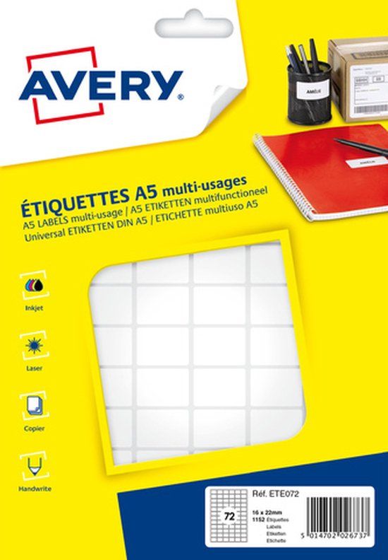 Avery Etiketten 16x22mm Wit 1152 Stuks
