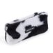 Back2Fun - Zachte pluche etui met ritssluiting en siliconen handvat, ideaal voor schoolmateriaal, make-up of accessoires, zwart, 210 x 85 x 42 mm, zwarte koeienprint
