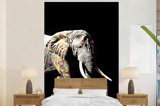 Nr1Wallpaper Behang - Fotobehang Olifant - Zwart - Kleuren - Breedte 225 cm x hoogte 350 cm