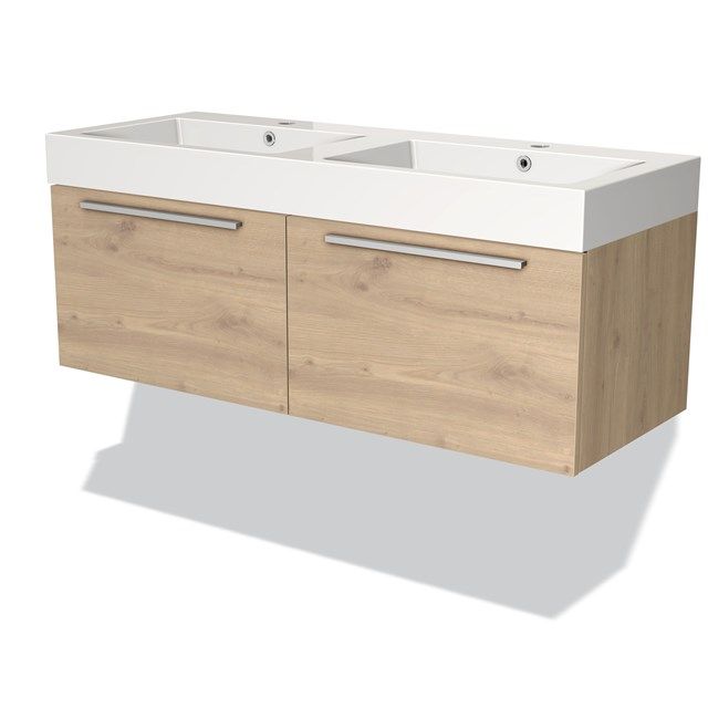 Maxaro Badkamermeubel 120cm Modulo Lichtbruin Eiken 2 Lades Vlak Wastafel Mineraalmarmer - 6095824739759