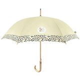 Perleti Green paraplu, voor dames, automatisch, met houten handvat, biologisch afbreekbaar, elegant, klassiek, herbruikbaar, paraplu van gerecycled materiaal, winddicht (beige met korreling)