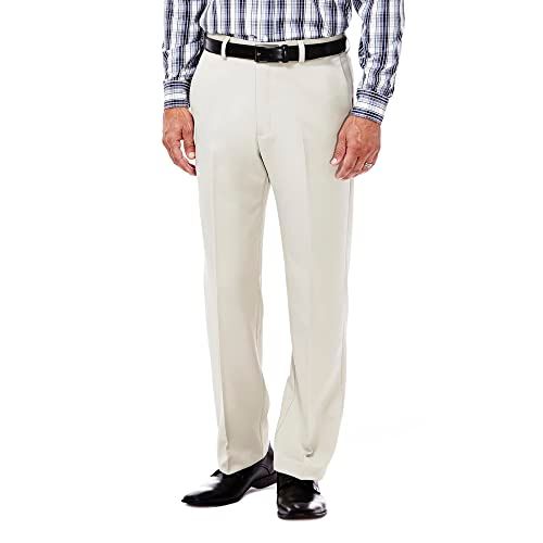 Haggar Men's Cool 18 Hidden Comfort Waistband Flat Front Pant, String Beige, 42x29