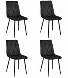 LEOBERT Set van 4 Eetkamerstoelen LIBRA Zwart – Zwarte Metalen Poten, Modern Velvet Bekleding, Ergonomisch Design, Max. 120 kg